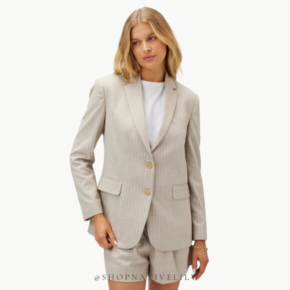 NWT Amour Vert Women’s Slim Tobie Blazer  | Sz Medium | Natural (Tan) Striped - Picture 3 of 14